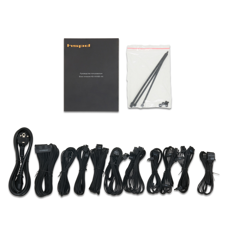 Блок питания HSPD, 1200W 80+ Gold (ATX, 3.1, PCIe 5.1, Full modular, 1x24(20+4)pin 600mm, 2xCPU 8(4+