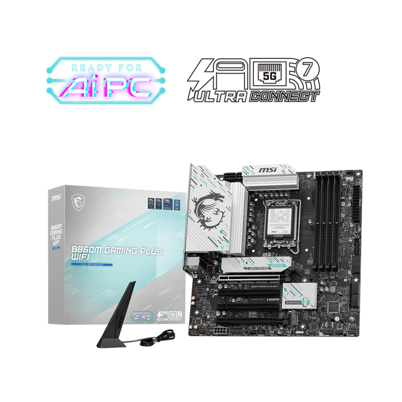 Материнская плата MSI B860M GAMING PLUS WIFI Soc-1851 Intel B860 4xDDR5 mATX AC`97 8ch(7.1) 5Gigabit