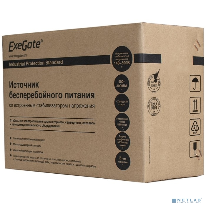 Exegate EP285604RUS ИБП ExeGate SpecialPro UNB-800.LED.AVR.EURO <800VA/480W, LED, AVR, 2 евророзетки