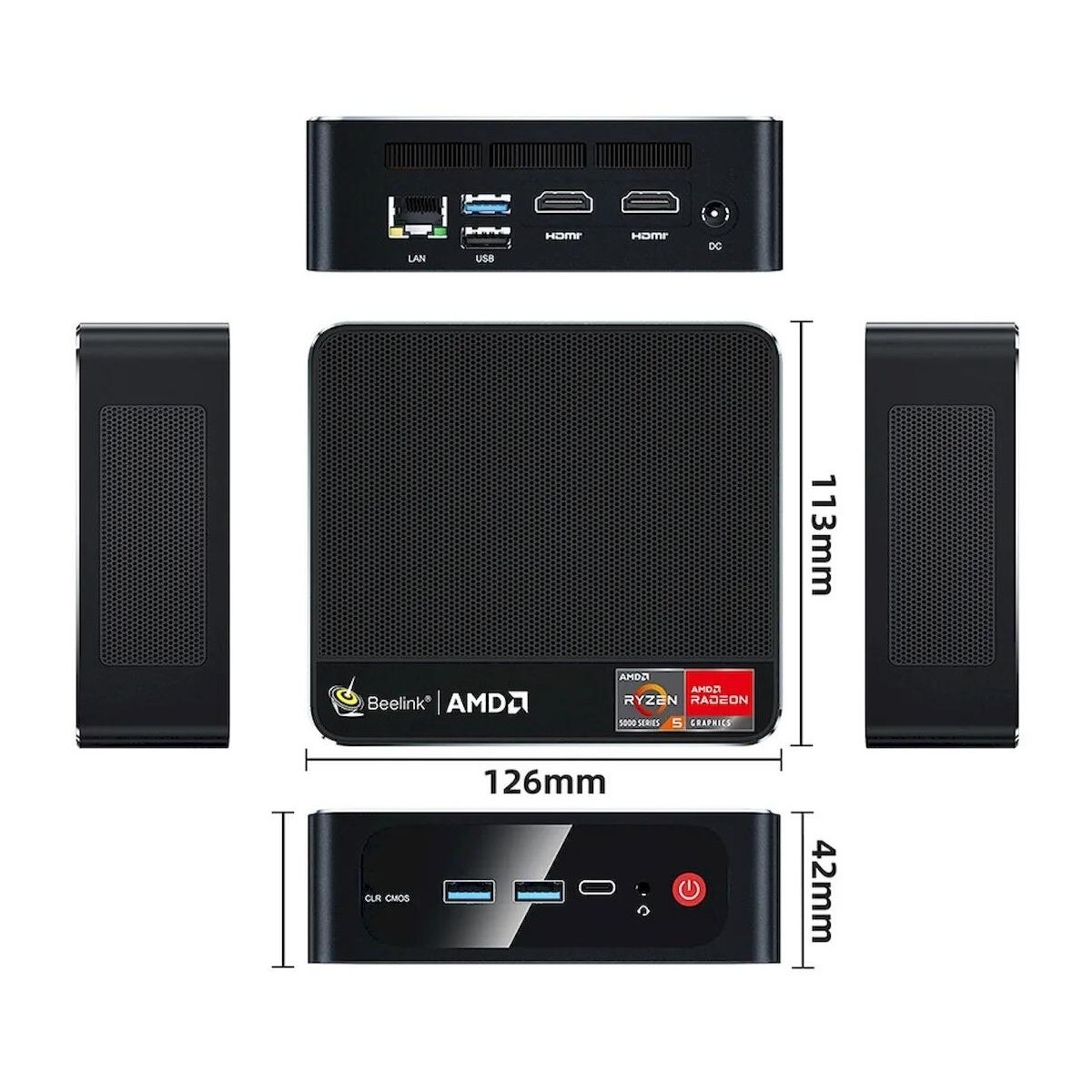 Мини-компьютер Beelink BL/SER5/5500U/16G/500G/2,5G* 1/Black