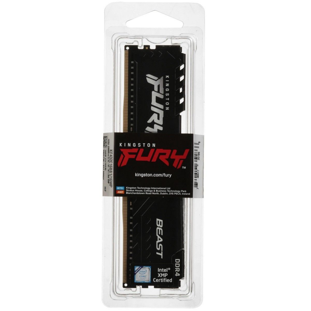 Модуль памяти Kingston 16GB DDR4 3200 DIMM FURY Beast Black Gaming Memory KF432C16BB1/16WP Non-ECC, 