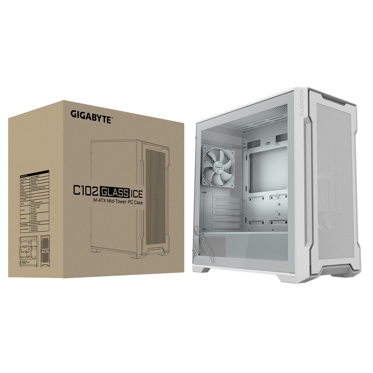 Корпус для ПК Gigabyte C102GI Glass Ice (White) MidTower, mATX, USB3.0 x2, Audio I/O, GPU:410mm, Whi