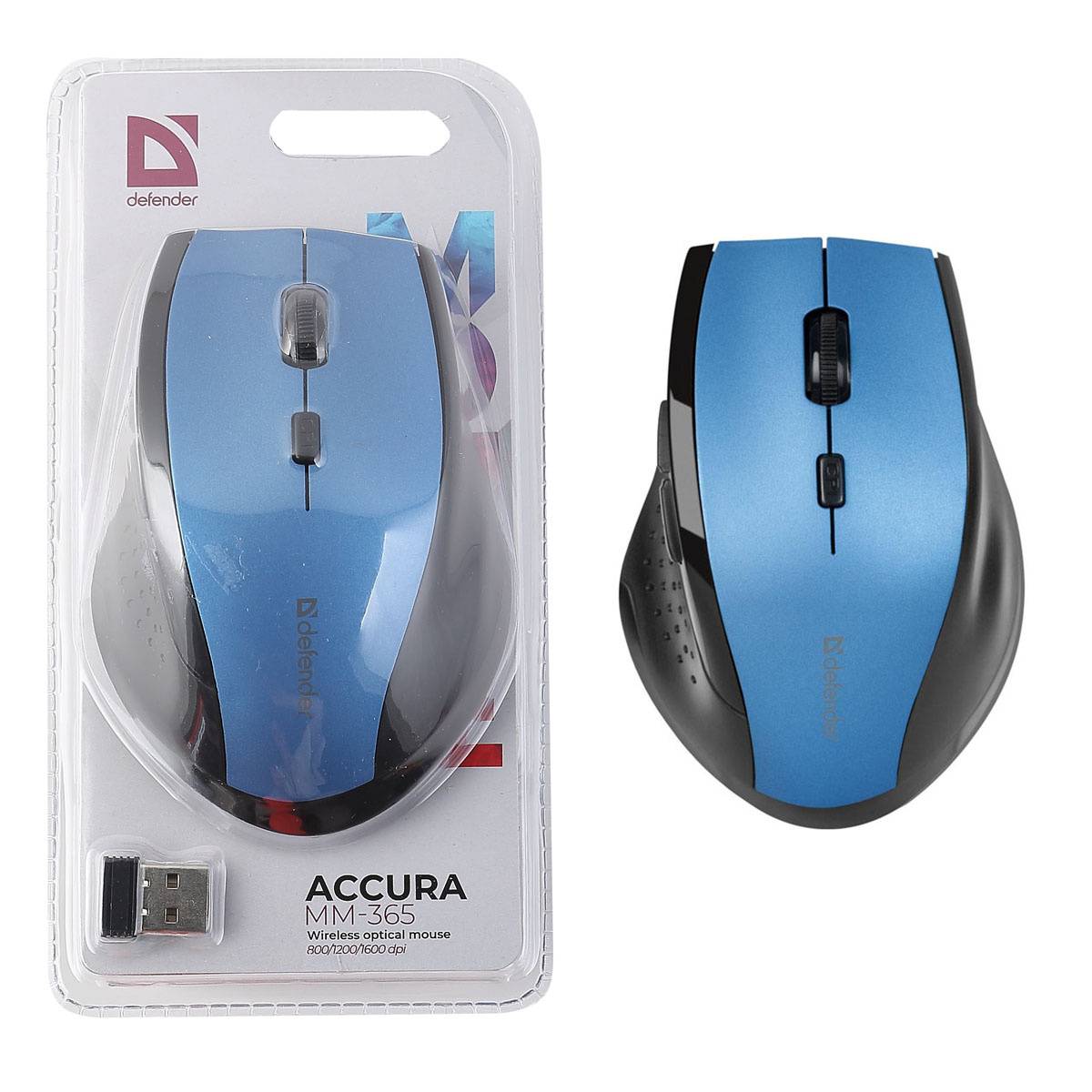 Defender Мышь беспроводная оптическая Accura MM-365 синий,6 кнопок, 800-1600 dpi