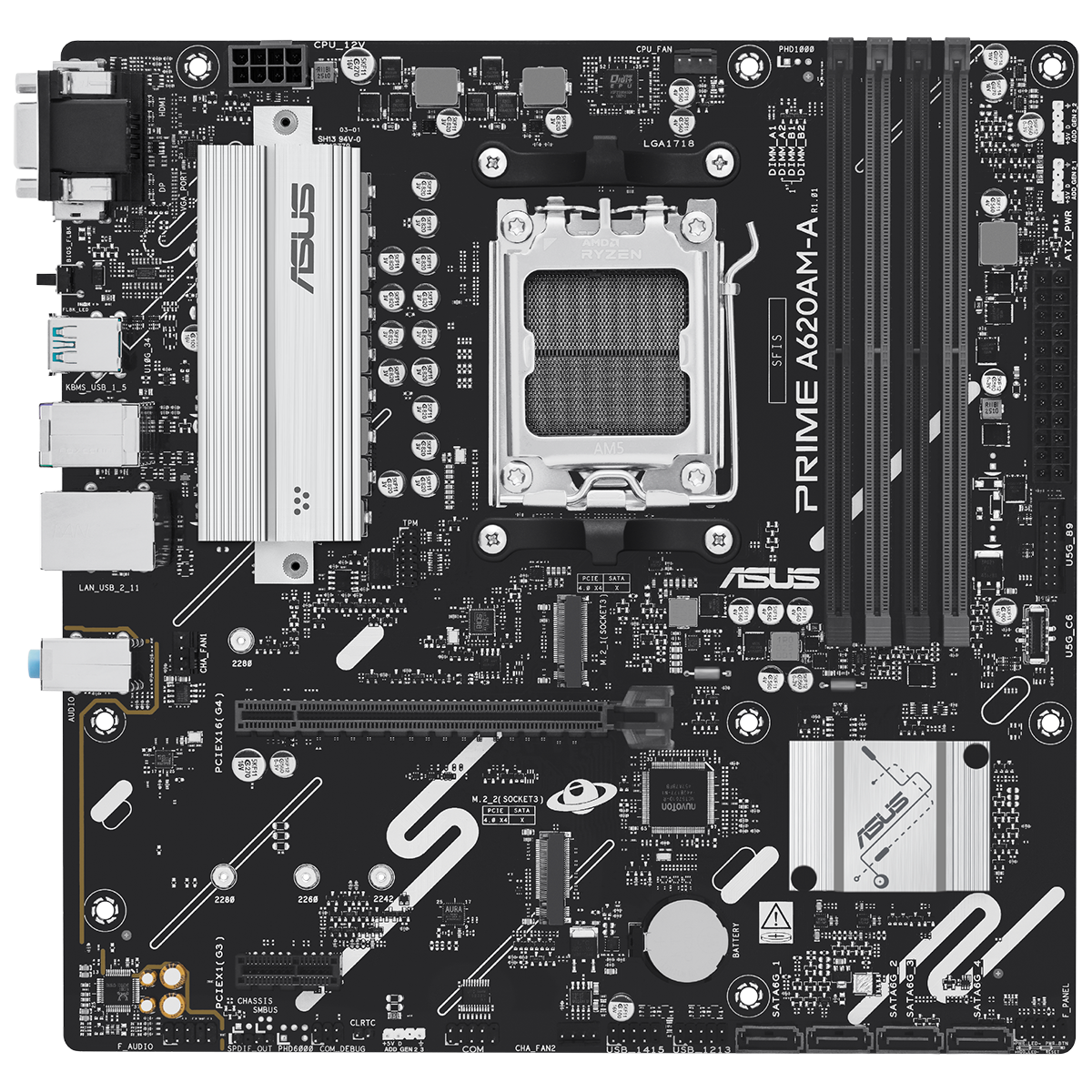 Материнская плата ASUS PRIME A620AM-A-CSM, AM5, A620A, 4*DDR5, 4*SATA, 2*M.2, 2*USB 3.2, 4*USB 2.0, 
