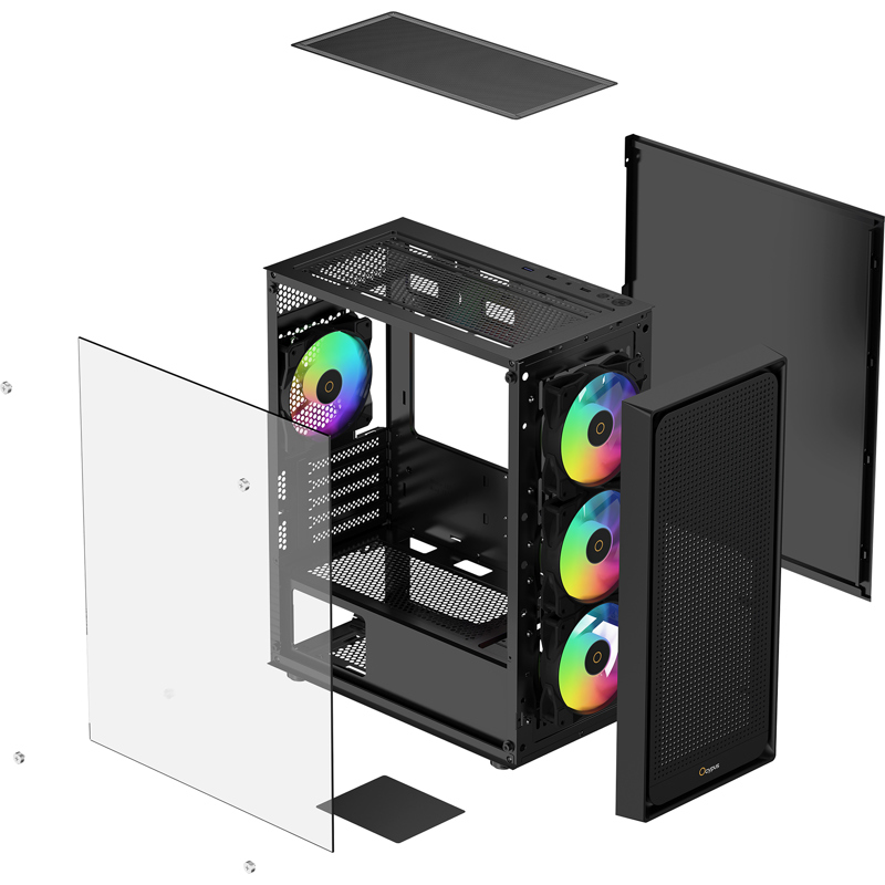Корпус Ocypus Gamma C50 BK ARGB, Mini-Tower, TG, 4x120mm ARGB, 1xUSB-A 3.0 + 2xUSB 2.0, mATX, mITX B
