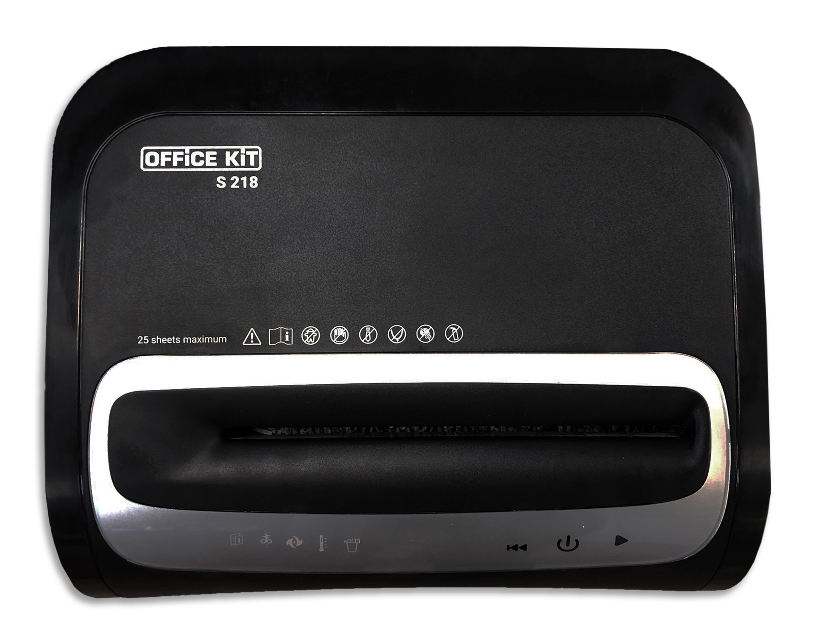 Шредер Office Kit S218 (1,9x13) черный (секр.P-5) фрагменты 22лист. 30лтр. скрепки скобы пл.карты CD