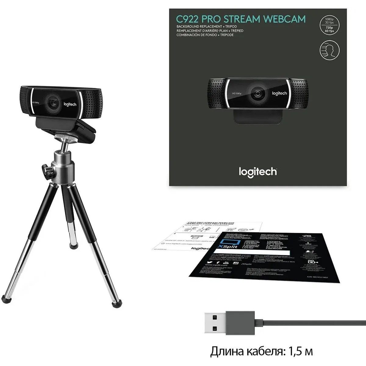 960-001088/960-001089 Logitech WebCam C922 Pro Stream  {USB 2.0, 1920*1080, 2Mpix foto, Mic, Black}
