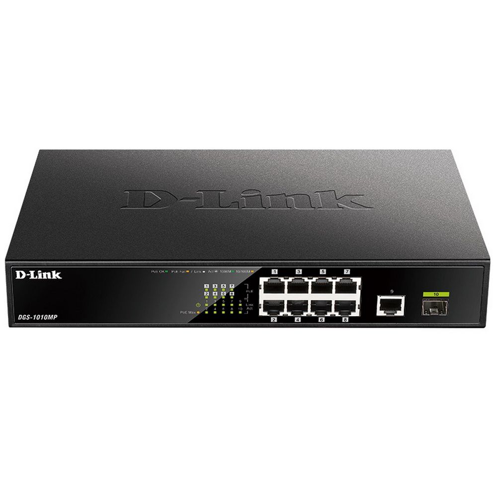 Коммутатор D-Link DGS-1010MP/A1A 9x1Гбит/с 1SFP 8PoE 125W неуправляемый