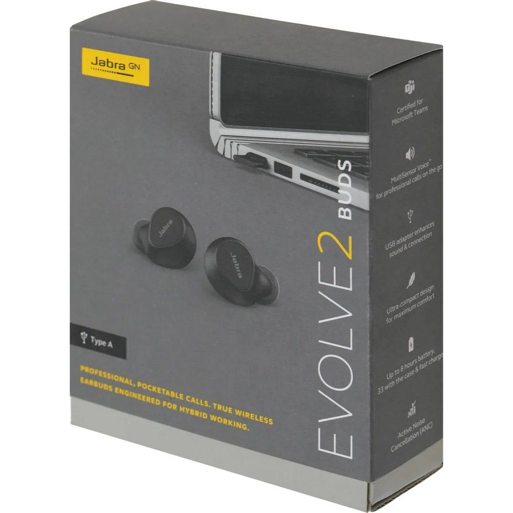 Беспроводная гарнитура Jabra Evolve2 Buds
USB-A MS (PN: 20797-999-999)