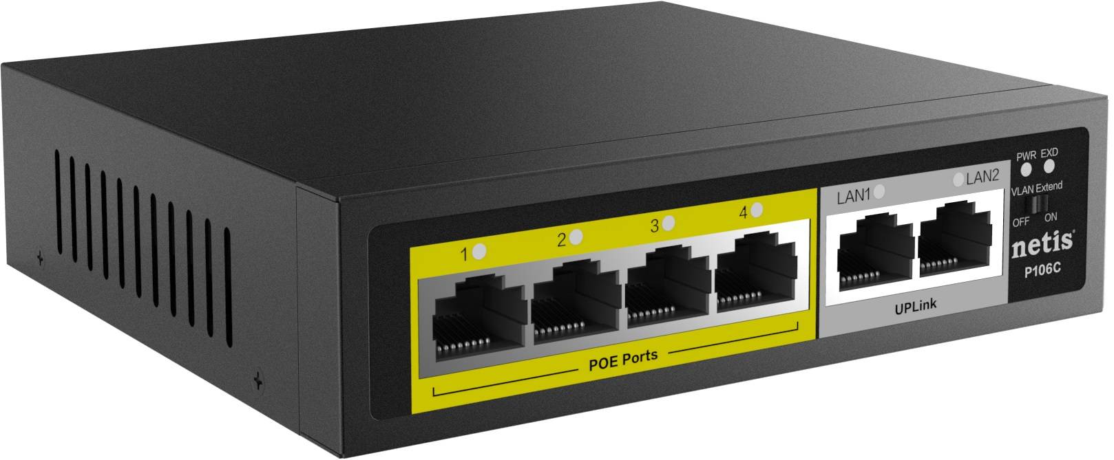 Коммутатор Netis P106C (L2) 6x100Мбит/с 4PoE+ 60W неуправляемый
