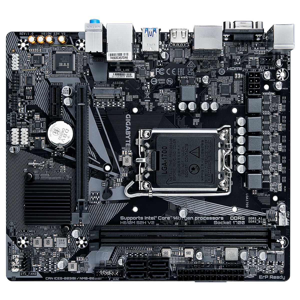 Материнская плата Gigabyte OEM H610M S2H V2, Socket 1700, Intel®H610, 2xDDR5-4800, D-SUB+HDMI+DP+DP,