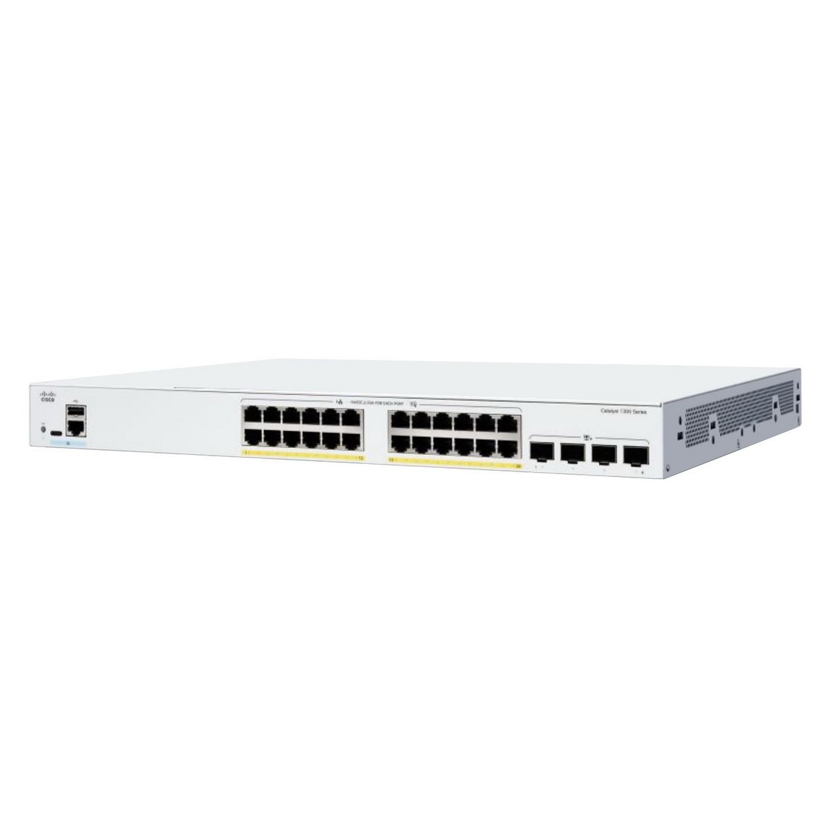 Коммутатор CISCO Catalyst 1300 24x 10/100/1000 RJ-45 PoE+, 4x 10Gb SFP+ uplinks, PoE+ 195W, Fanless,