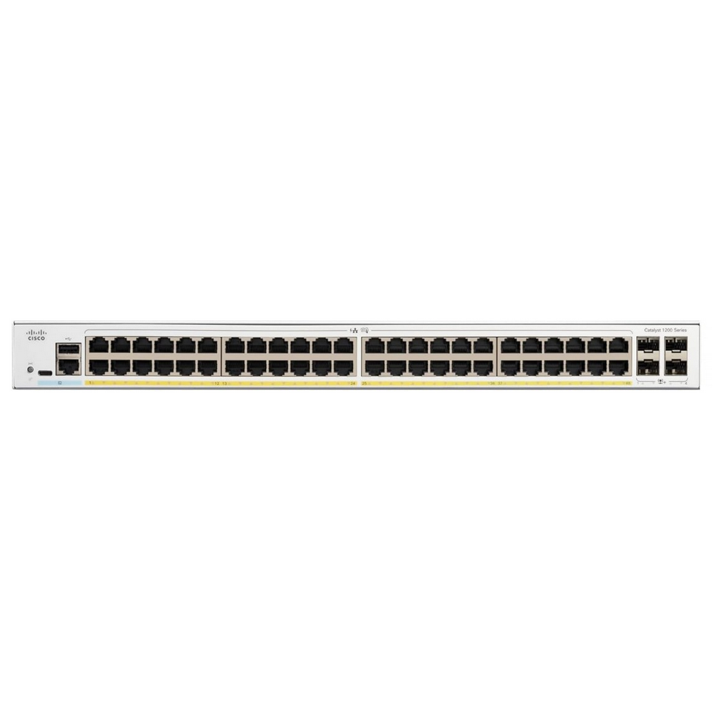 Коммутатор CISCO Catalyst 1200 48x10/100/1000 RJ-45 PoE+, 4x10G SFP+ uplinks, PoE+ 375W, Rack Mounti