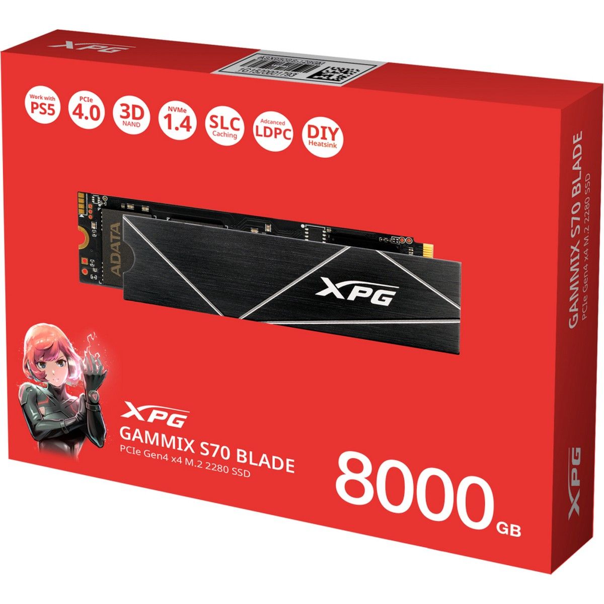 Накопитель SSD A-Data PCIe 4.0 x4 8TB AGAMMIXS70B-8000G-CS XPG Gammix S70 Blade M.2 2280