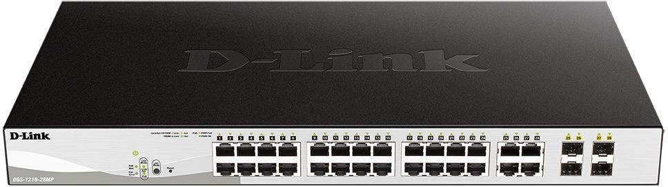 Коммутатор D-Link DGS-1210-28MP/FL1A (L2) 28x1Гбит/с 4xКомбо(1000BASE-T/SFP) 24PoE+ 370W управляемый