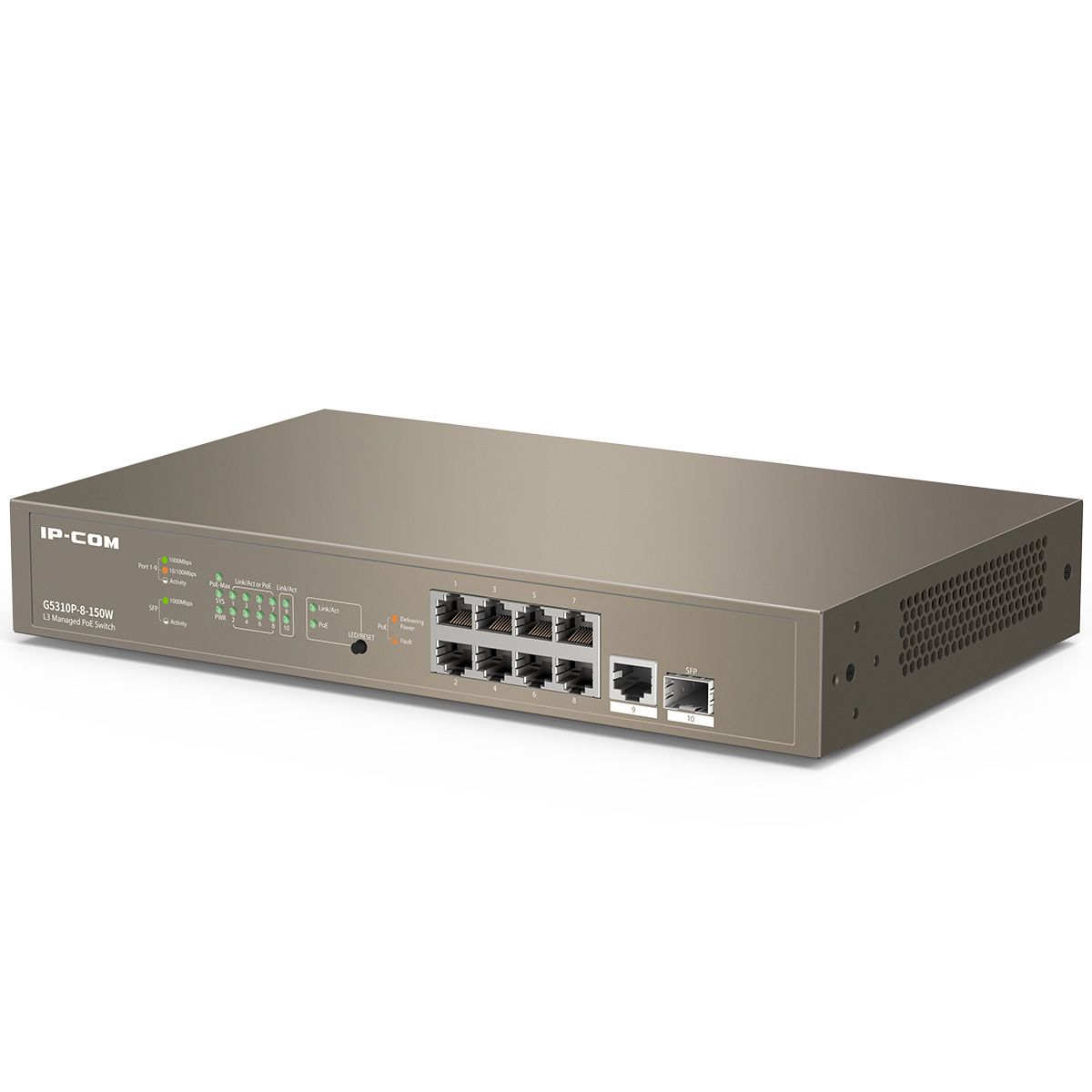Коммутатор IP-Com G5310P-8-150W (L3) 8x1Гбит/с 1xКомбо(1000BASE-T/SFP) 1SFP 8PoE 130W управляемый