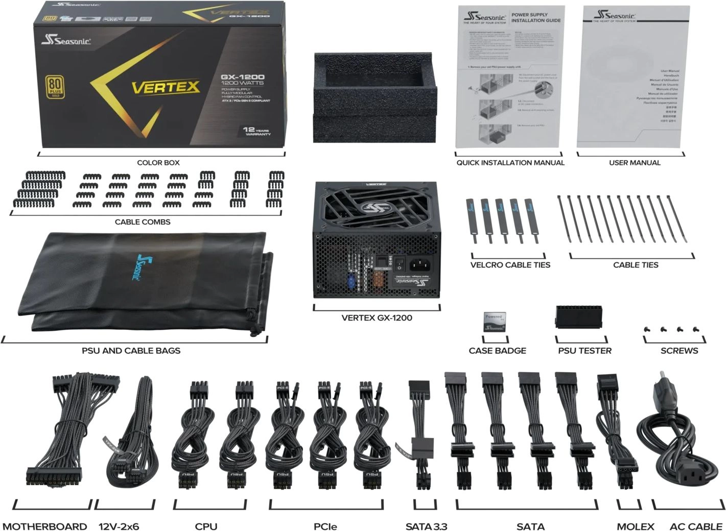 Блок питания Seasonic ATX 1200W VERTEX GX-1200 80+ gold (20+4pin) APFC 135mm fan 18xSATA Cab Manag R