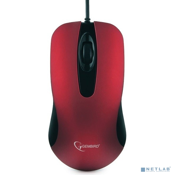 Gembird MOP-400-R красный USB {Мышь, бесшумный клик, 2 кнопки+колесо кнопка, 1000 DPI,  soft-touch, 