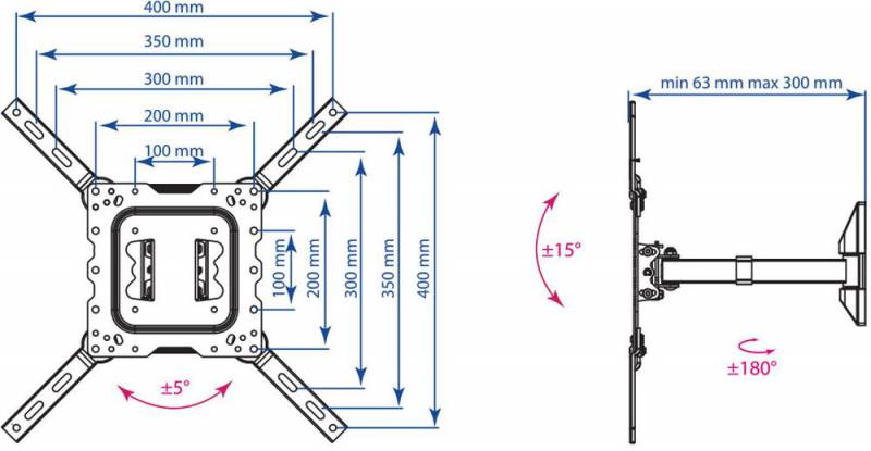 Кронштейн для телевизора Kromax DIX-17 черный 22"-55" макс.30кг настенный поворот и наклон