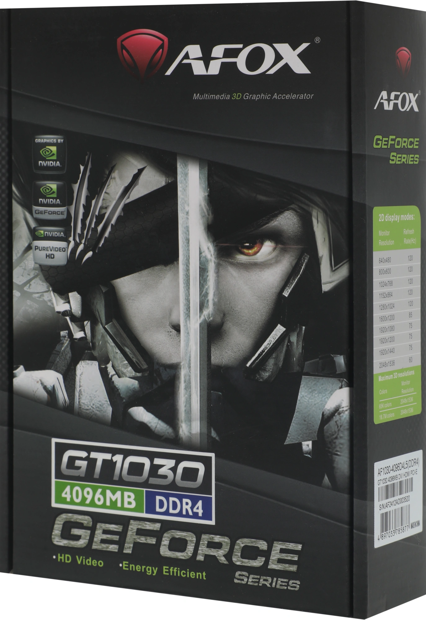 Видеокарта Afox PCI-E 3.0 AF1030-4096D4L5 NVIDIA GeForce GT 1030 4Gb 64bit GDDR4 1152/2100 DVIx1 HDM