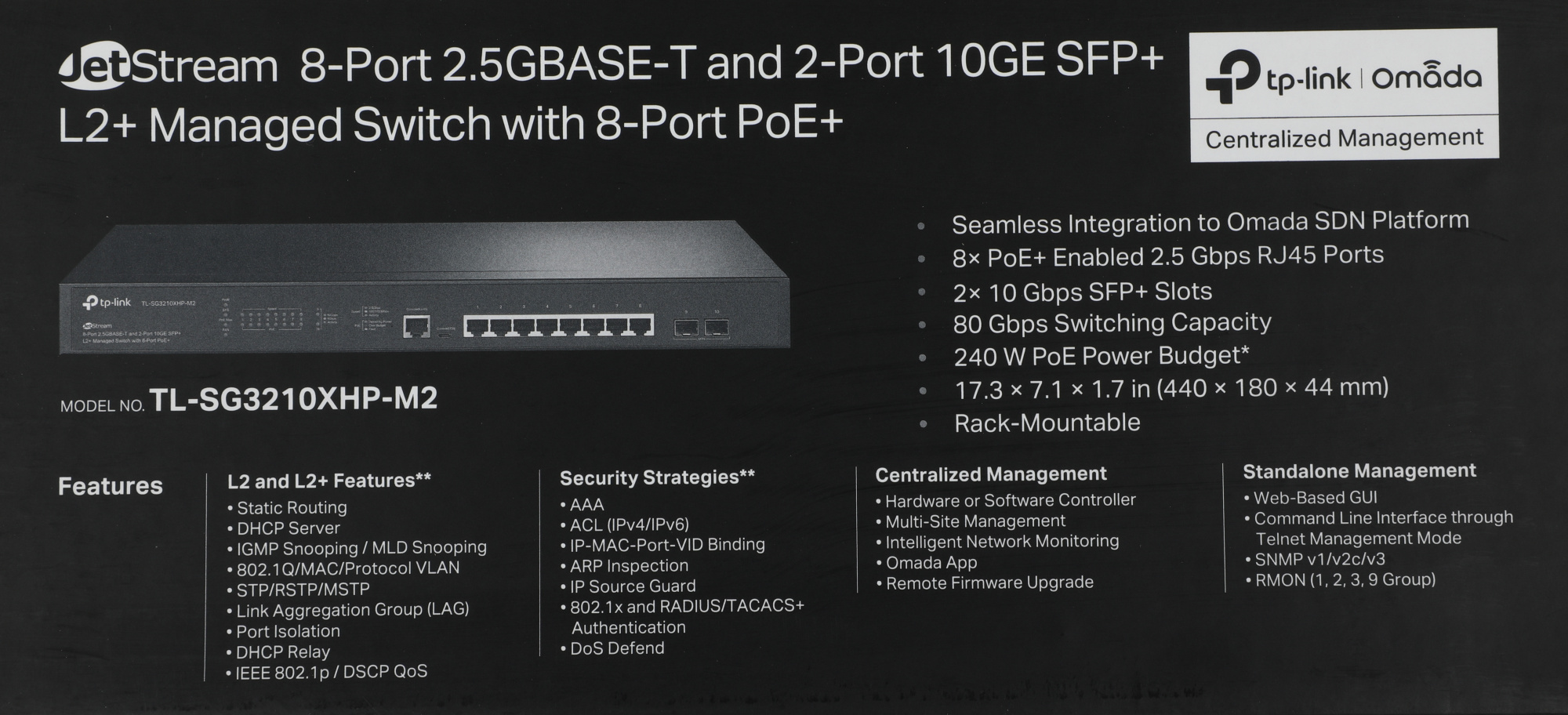 Коммутатор TP-Link SG3210XHP-M2 (L2+) 8x2.5Гбит/с 2SFP+ 8PoE+ 240W управляемый