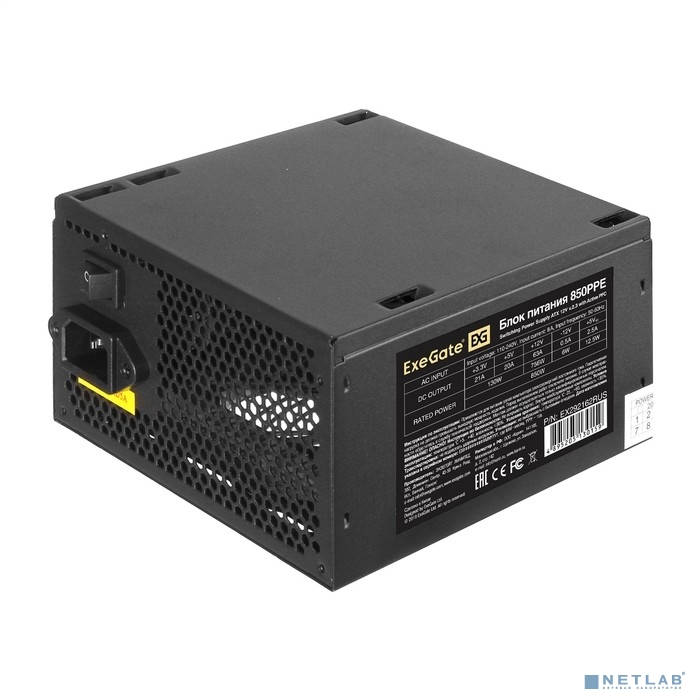 Exegate EX292162RUS Блок питания 850W ExeGate 850PPE (ATX, APFC, КПД 80% (80 PLUS), 12cm fan, 24pin,