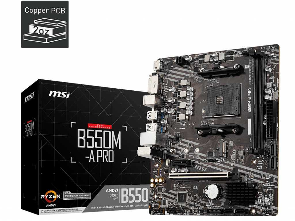 Материнская плата MSI B550M-A PRO Soc-AM4 AMD B550 2xDDR4 mATX AC`97 8ch(7.1) GbLAN RAID+DVI+HDMI