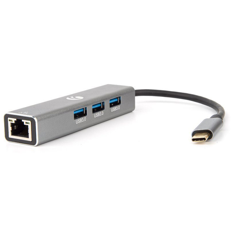 Кабель-концентратор USB 3.1 Type-Cm --> RJ-45+3port USB3.0(f)  Aluminum Shell VCOM