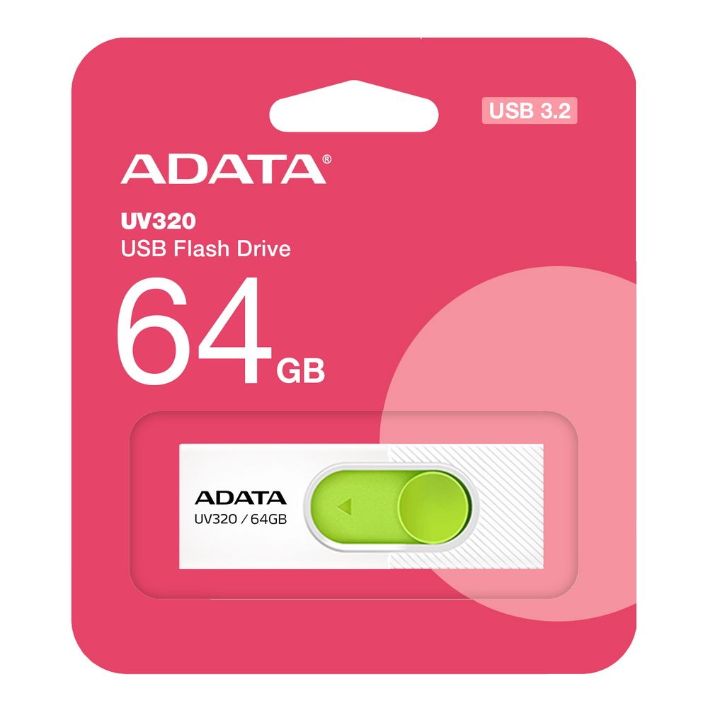 Флеш Диск A-Data 64GB UV320 AUV320-64G-RWHGN USB3.2 белый/зеленый