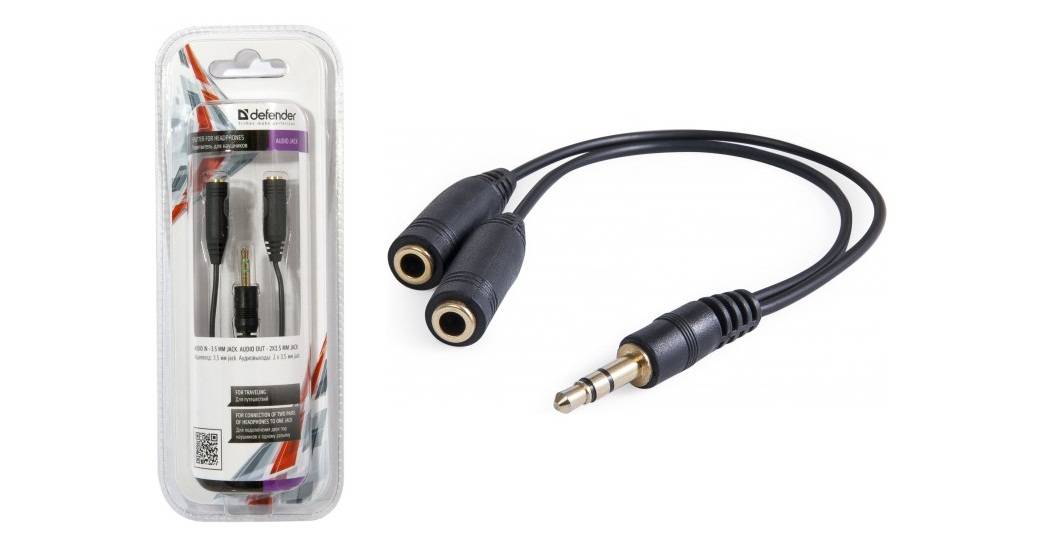 Defender Разветвитель для 2 пар наушников Audio jack / Аудиовход: 3.5 мм jack/ Аудиовыход: 2 x 3.5 м