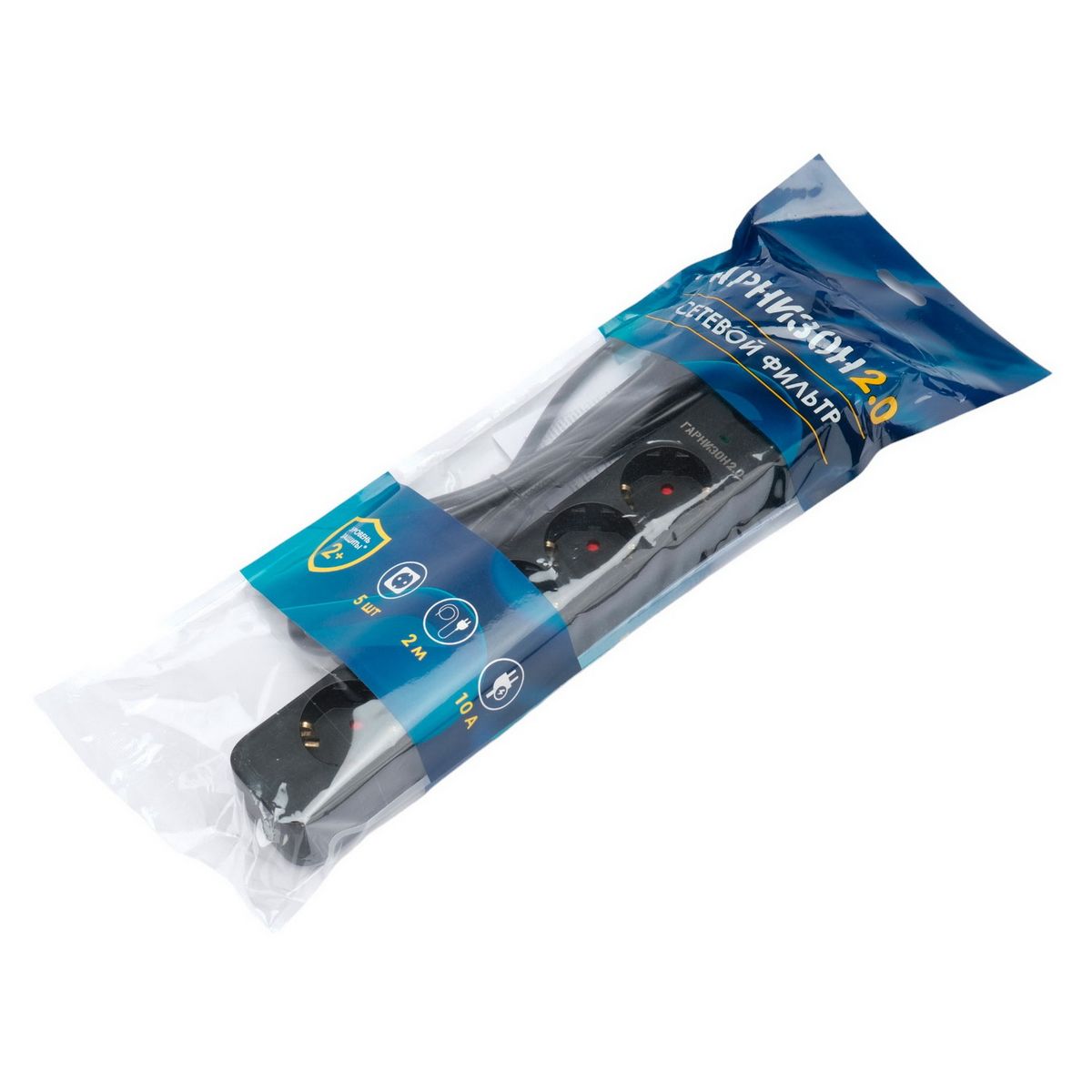 Гарнизон Сетевой фильтр 2.0 EPS-5-B-2 5р, 10А, 2м, ур.защиты 2+, черный, пакет (21441)