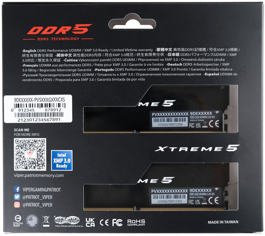 Память DDR5 2x24GB 8200MHz Patriot PVX548G82C38K Viper Xtreme 5 RTL Gaming PC5-65600 CL38 DIMM ECC 2