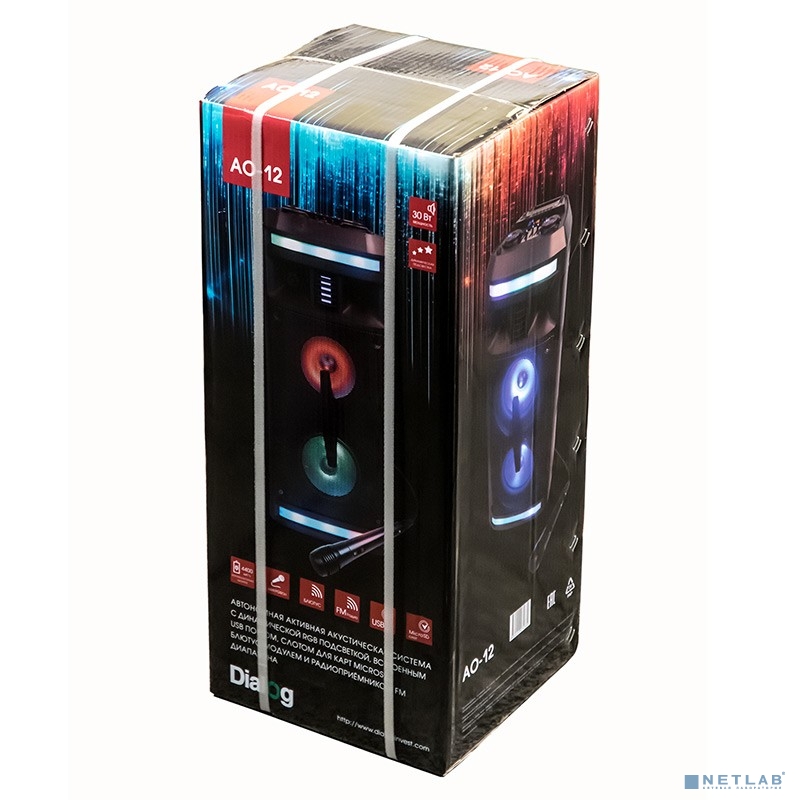 Dialog Oscar AO-12 1.0, 30W RMS, Караоке с микрофоном, BT+FM+USB+SD+LED