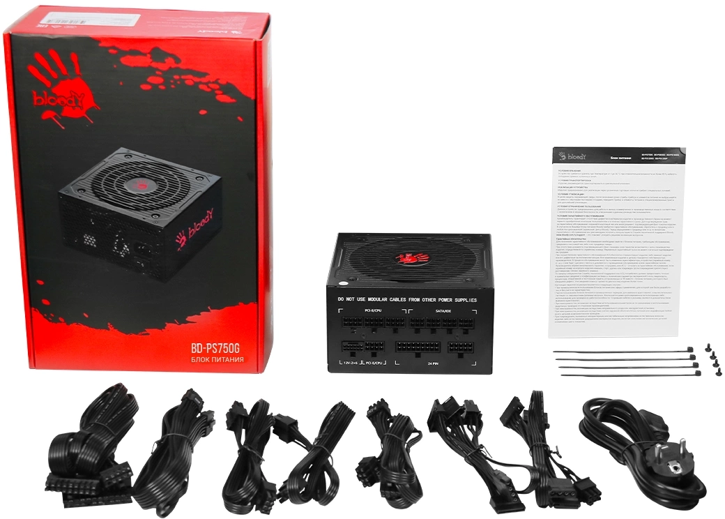 Блок питания Bloody ATX 750W BD-PS750G 80+ gold (20+4pin) APFC 120mm fan 6xSATA Cab Manag RTL