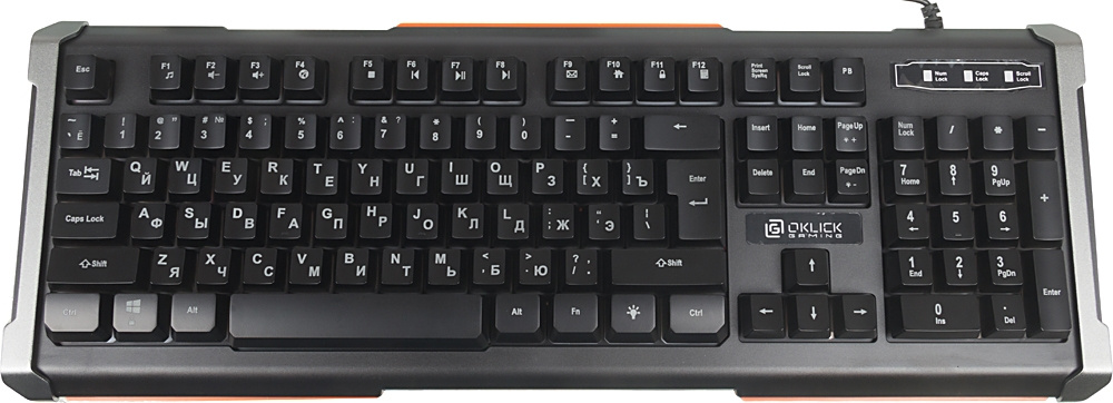Клавиатура Оклик 717G BLACK DEATH черный/оранжевый USB Multimedia for gamer LED (476395)