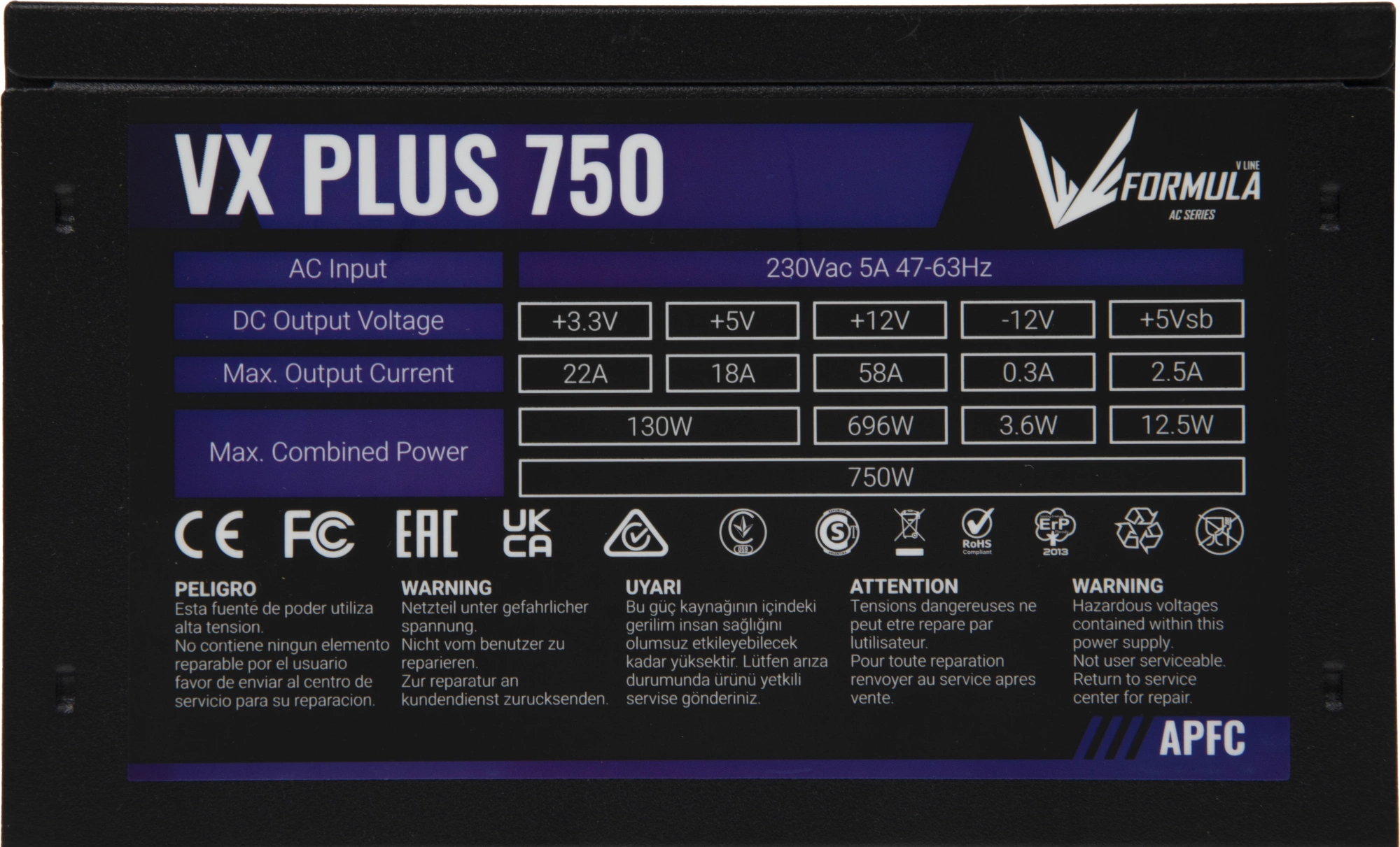 Блок питания Formula ATX 750W AC VX PLUS (20+4pin) APFC 120mm fan 4xSATA RTL