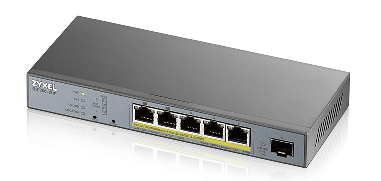 Коммутатор Zyxel GS1350-6HP-EU0101F (L2) 5x1Гбит/с 1SFP 4PoE+ 1PoE++ 60W управляемый