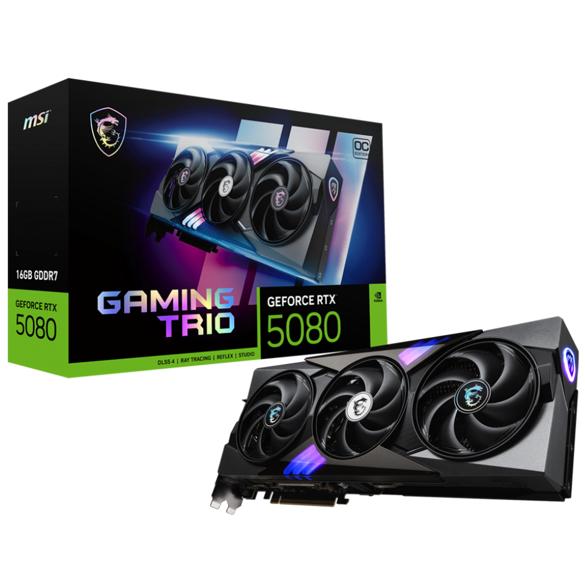 Видеокарта MSI PCI-E 5.0 RTX 5080 16G GAMING TRIO OC NVIDIA GeForce RTX 5080 16Gb 256bit GDDR7 2700/