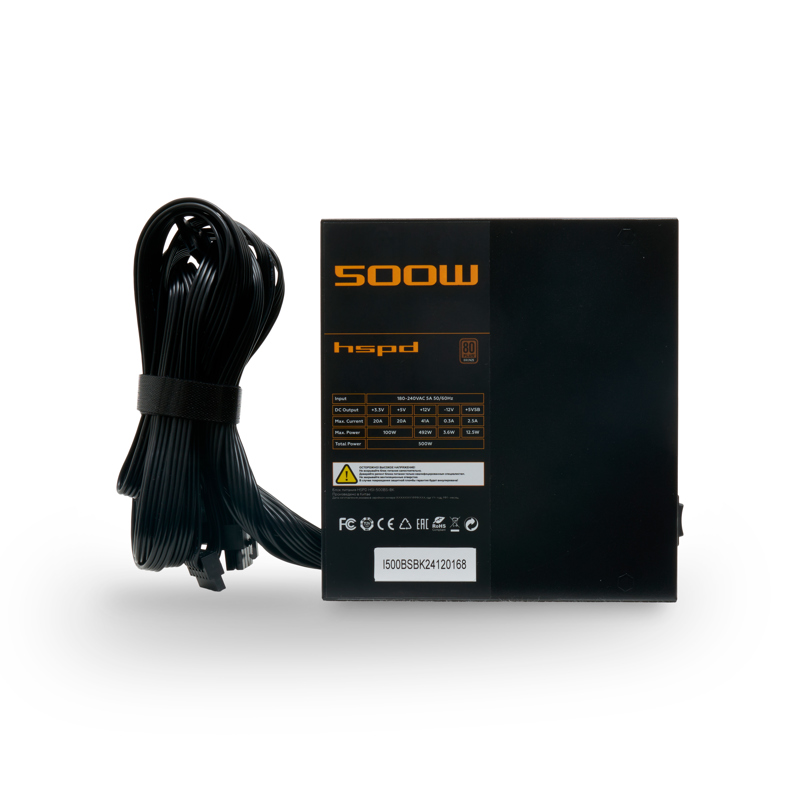 Блок питания HSPD, 500W 80+ Bronze (ATX, 2.31, Semi-modular, 1x24(20+4)pin 550mm, 1xCPU*2 8(4+4)pin 