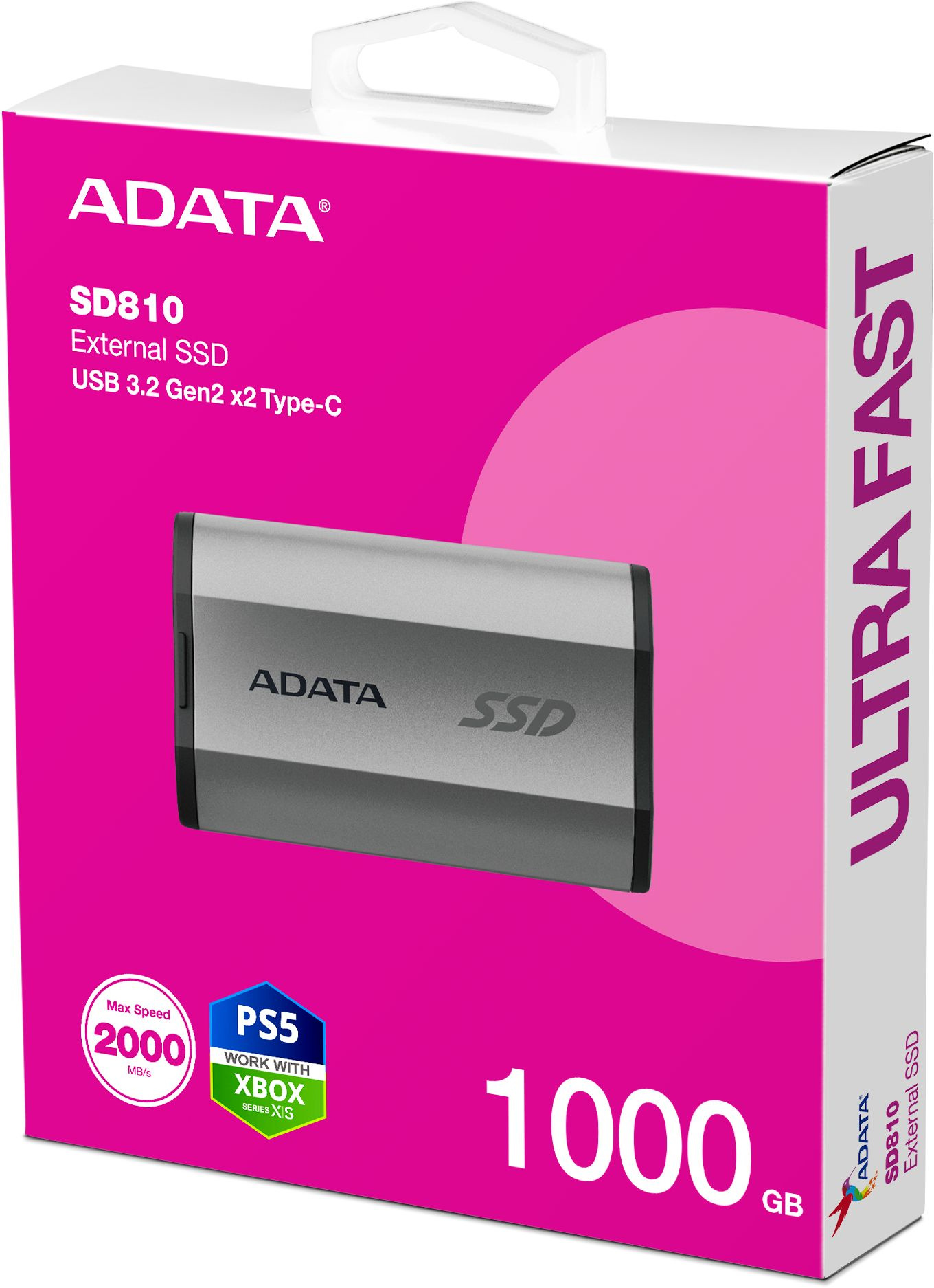 Накопитель SSD A-Data USB-C 1TB SD810-1000G-CSG SD810 1.8" серый