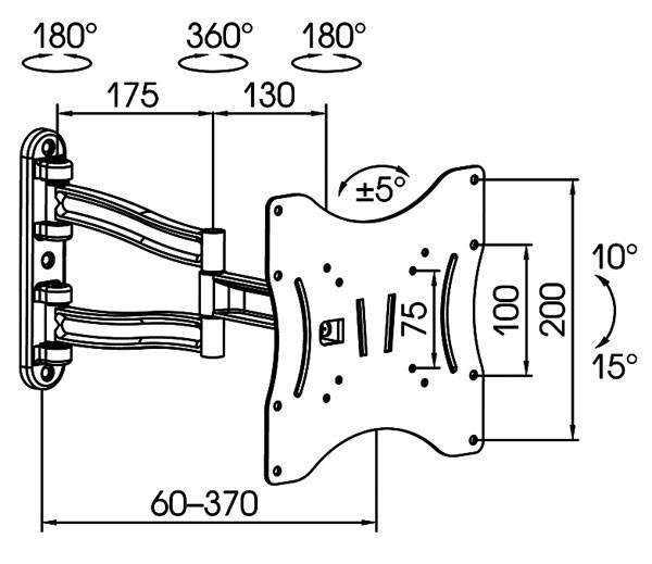 Кронштейн для телевизора Kromax TECHNO-3 серый 15"-40" макс.20кг настенный поворотно-выдвижной и нак
