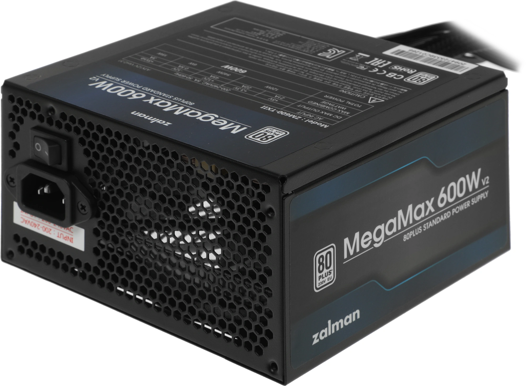 Блок питания Zalman ATX 600W ZM600-TXII V2 80+ white (20+4pin) APFC 120mm fan 6xSATA RTL