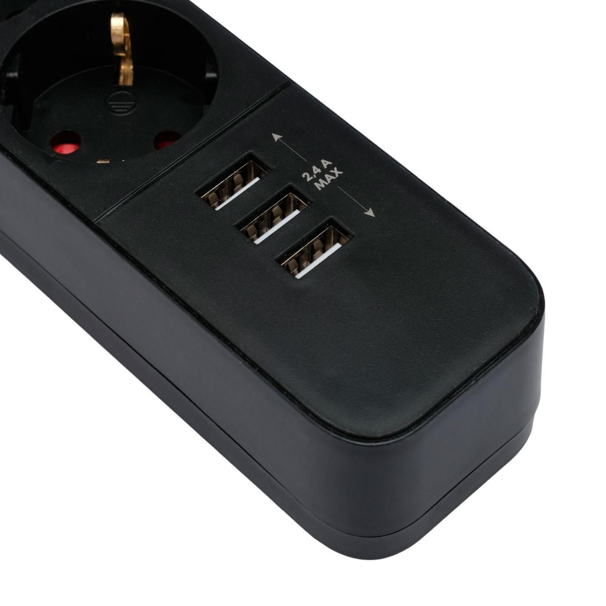 Гарнизон Сетевой фильтр 2.0 EPS-4-U3-B-2 Мультипорт, 4р, 10А, 3xUSB, 2м, ур.защиты 2+, черный, пакет