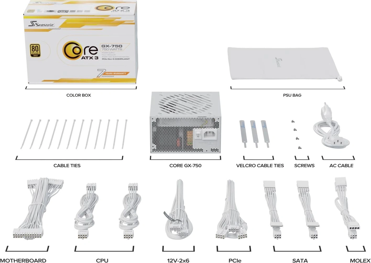 Блок питания Seasonic ATX 750W Core GX-750 White 80+ gold (20+4pin) APFC 120mm fan 6xSATA Cab Manag 