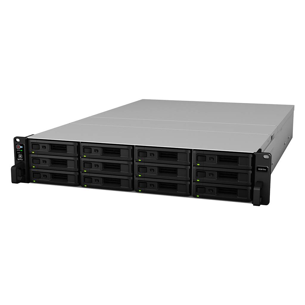 Synology RS3618XS Сетевое хранилище Rack 2U QC2,4Ghz/8Gb upto 64/RAID0,1,10,5,6/up to12HP HDDs SATA(