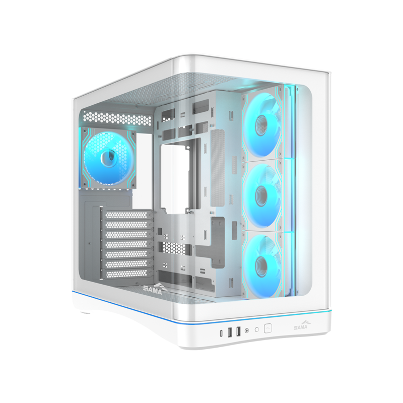 Корпус SAMA V62S White, Midi-Tower, TG, 4x120mm ARGB, 2xUSB 3.0 + 1xUSB 3.2 Type-C, ATX, mATX, mITX 