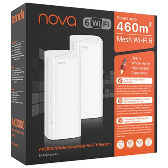 Маршрутизатор Tenda EX12 (2-pack) Mesh Wi-Fi 6 система AX3000 до 574 Мбит/с на 2,4 ГГц + до 2402 Мби
