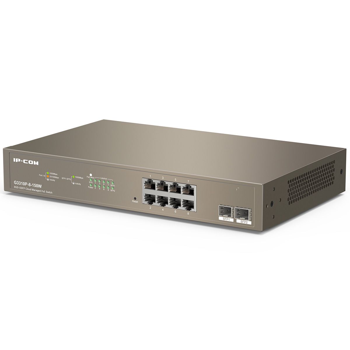Коммутатор IP-Com G3310P-8-150W (L2) 8x1Гбит/с 2xКомбо(1000BASE-T/SFP) 2SFP 8PoE 130W управляемый