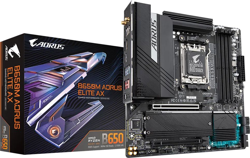 Материнская плата Gigabyte B650M AORUS ELITE AX Socket AM5 AMD B650 4xDDR5 mATX AC`97 8ch(7.1) 2.5Gg