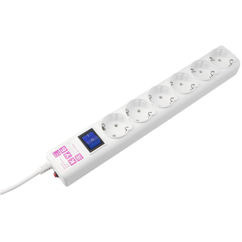 Фильтр-удлинитель Power Cube 5,0 м 6 розеток с заземлением (белый) 16А/3,5кВт/ Surge protector Power
